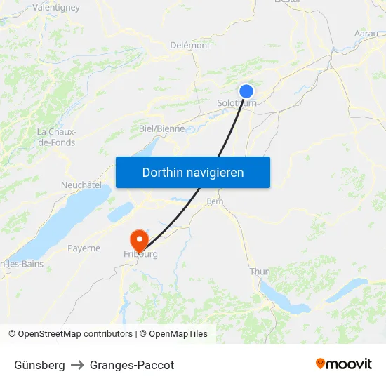 Günsberg to Granges-Paccot map