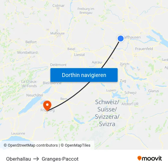 Oberhallau to Granges-Paccot map