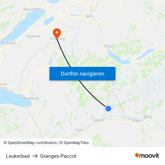 Leukerbad to Granges-Paccot map