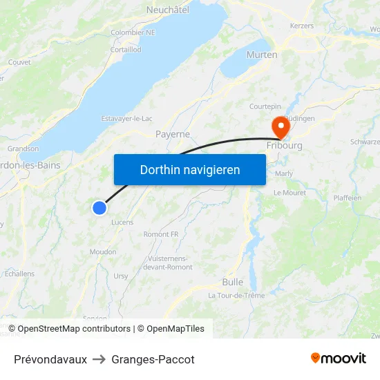 Prévondavaux to Granges-Paccot map