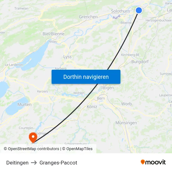 Deitingen to Granges-Paccot map