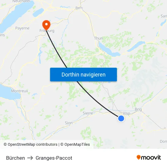 Bürchen to Granges-Paccot map