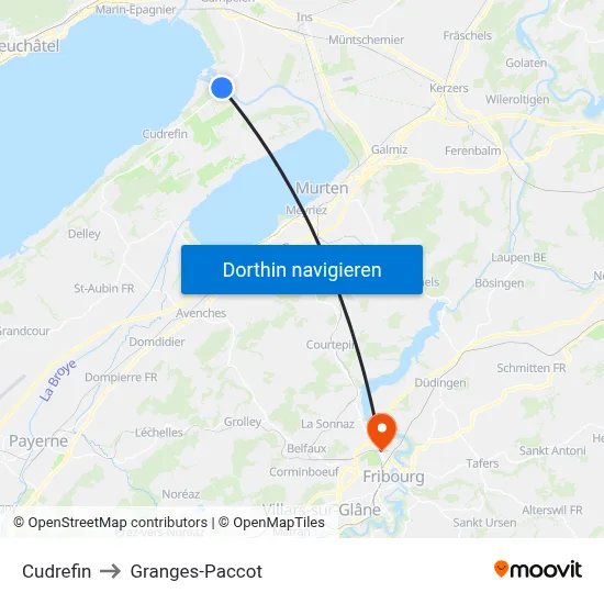 Cudrefin to Granges-Paccot map