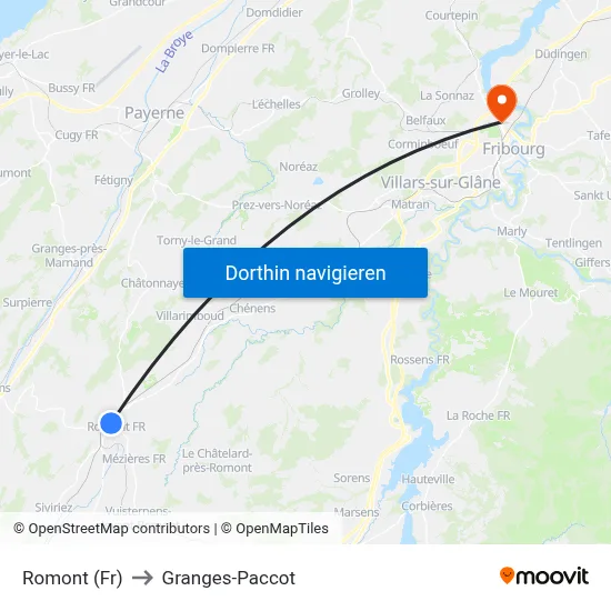 Romont (Fr) to Granges-Paccot map