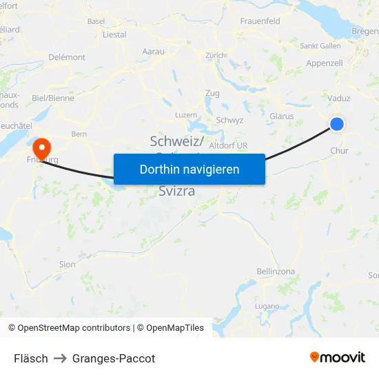 Fläsch to Granges-Paccot map