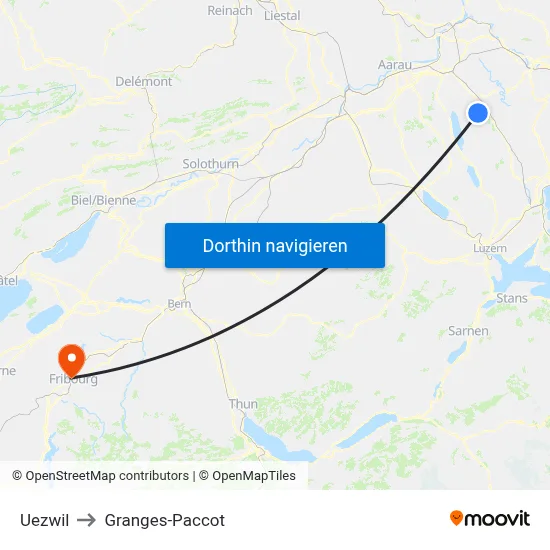 Uezwil to Granges-Paccot map