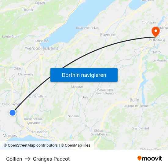 Gollion to Granges-Paccot map