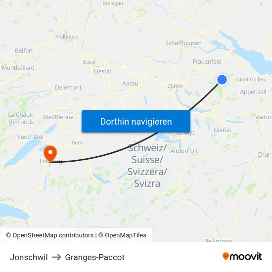 Jonschwil to Granges-Paccot map