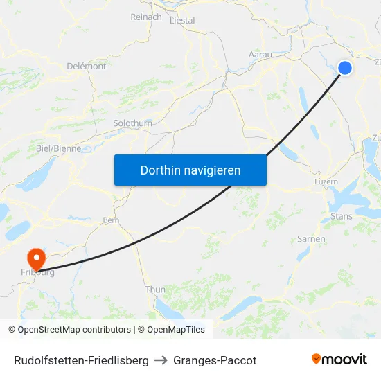 Rudolfstetten-Friedlisberg to Granges-Paccot map