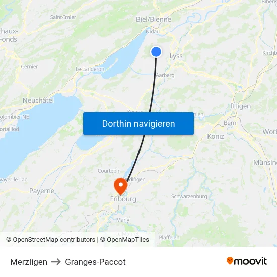 Merzligen to Granges-Paccot map