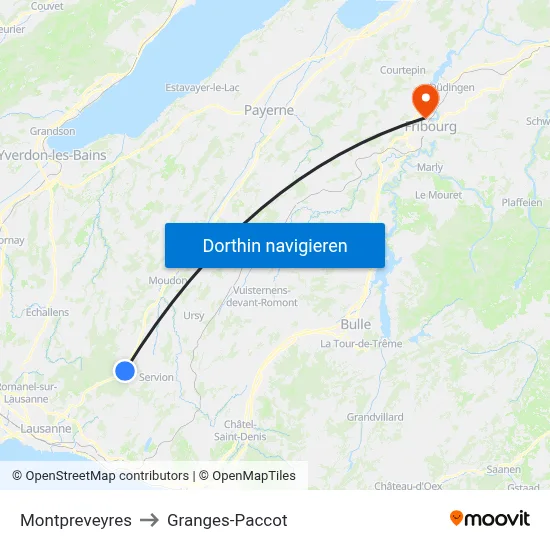 Montpreveyres to Granges-Paccot map