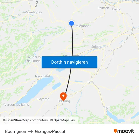 Bourrignon to Granges-Paccot map