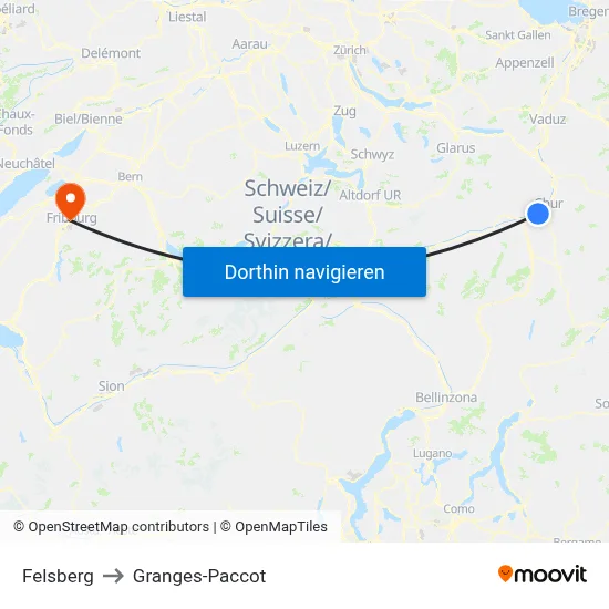 Felsberg to Granges-Paccot map