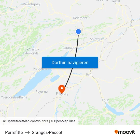 Perrefitte to Granges-Paccot map