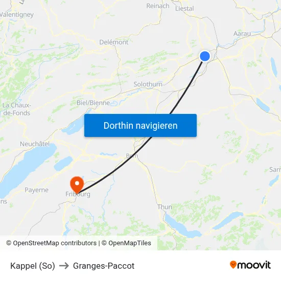 Kappel (So) to Granges-Paccot map