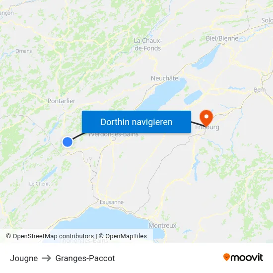 Jougne to Granges-Paccot map