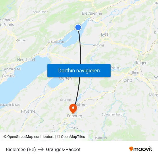 Bielersee (Be) to Granges-Paccot map