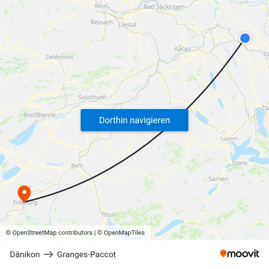 Dänikon to Granges-Paccot map