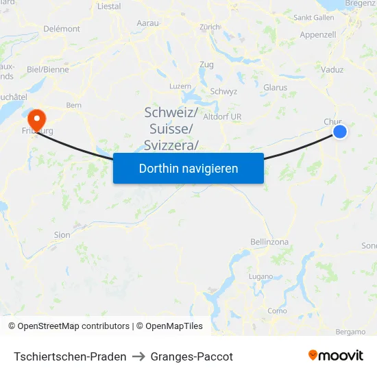 Tschiertschen-Praden to Granges-Paccot map