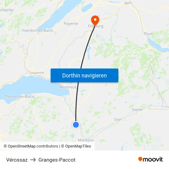 Vérossaz to Granges-Paccot map