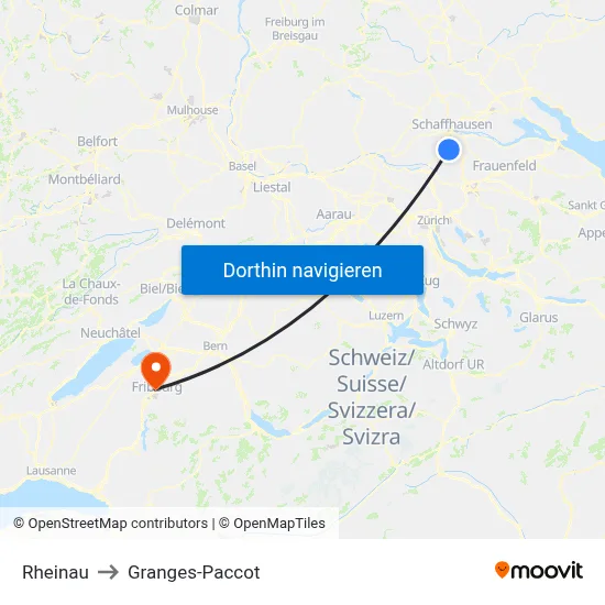 Rheinau to Granges-Paccot map
