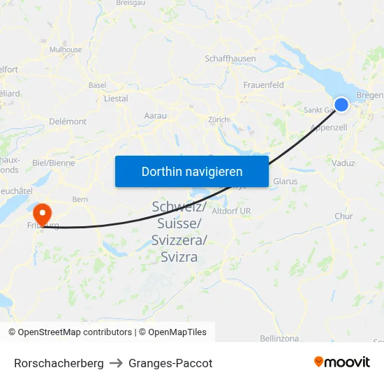 Rorschacherberg to Granges-Paccot map