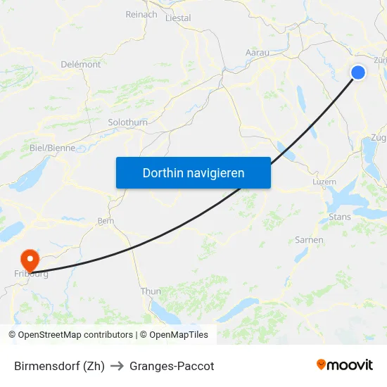 Birmensdorf (Zh) to Granges-Paccot map