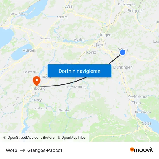 Worb to Granges-Paccot map
