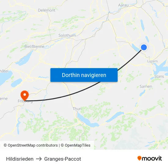 Hildisrieden to Granges-Paccot map
