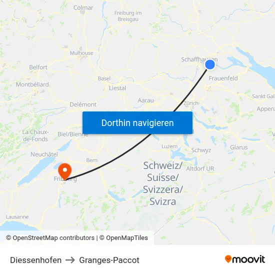 Diessenhofen to Granges-Paccot map