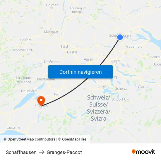 Schaffhausen to Granges-Paccot map