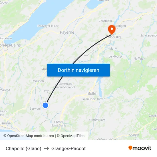 Chapelle (Glâne) to Granges-Paccot map