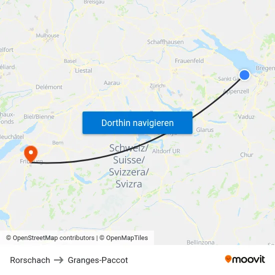 Rorschach to Granges-Paccot map