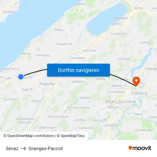Sévaz to Granges-Paccot map