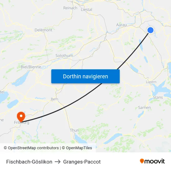 Fischbach-Göslikon to Granges-Paccot map