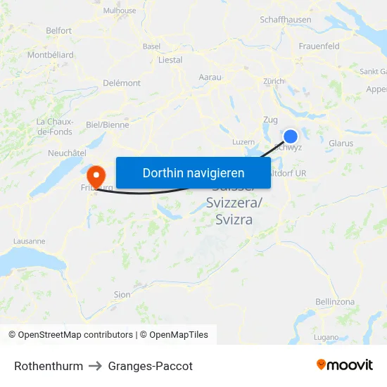 Rothenthurm to Granges-Paccot map