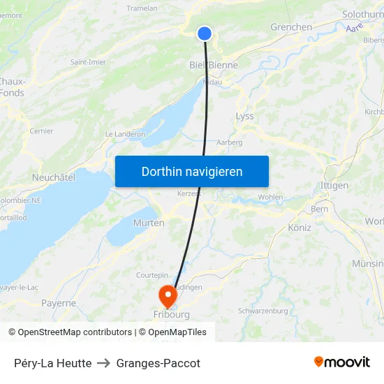 Péry-La Heutte to Granges-Paccot map