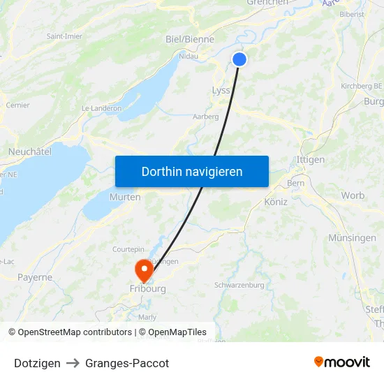 Dotzigen to Granges-Paccot map