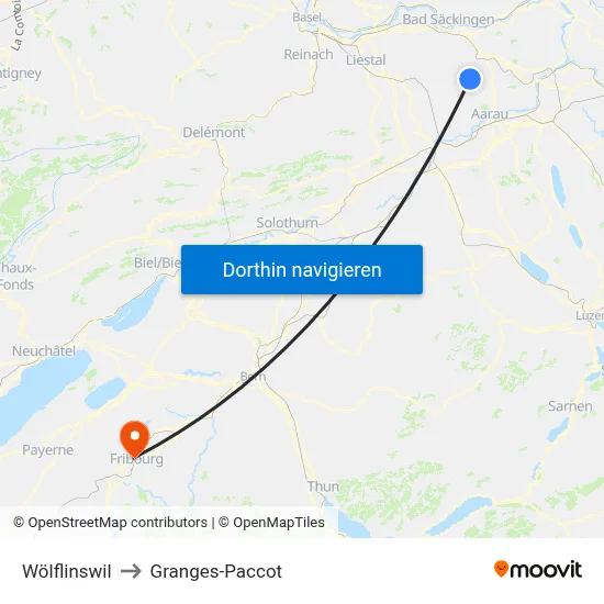 Wölflinswil to Granges-Paccot map