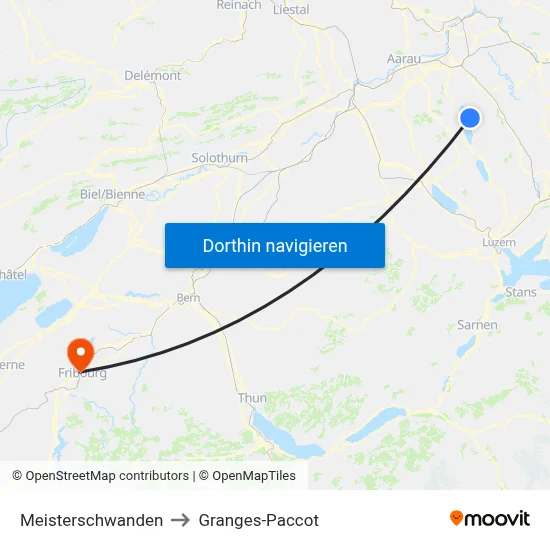 Meisterschwanden to Granges-Paccot map