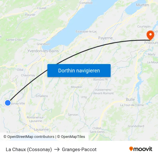 La Chaux (Cossonay) to Granges-Paccot map