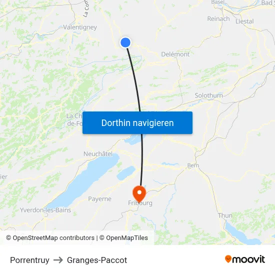 Porrentruy to Granges-Paccot map