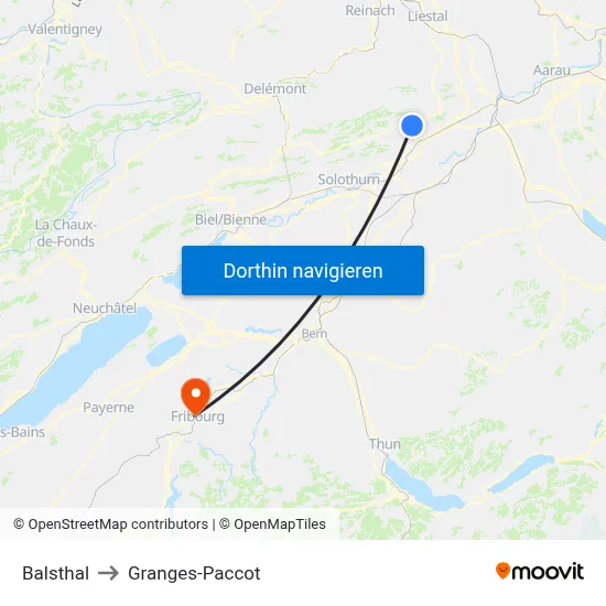Balsthal to Granges-Paccot map