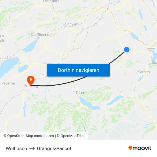 Wolhusen to Granges-Paccot map