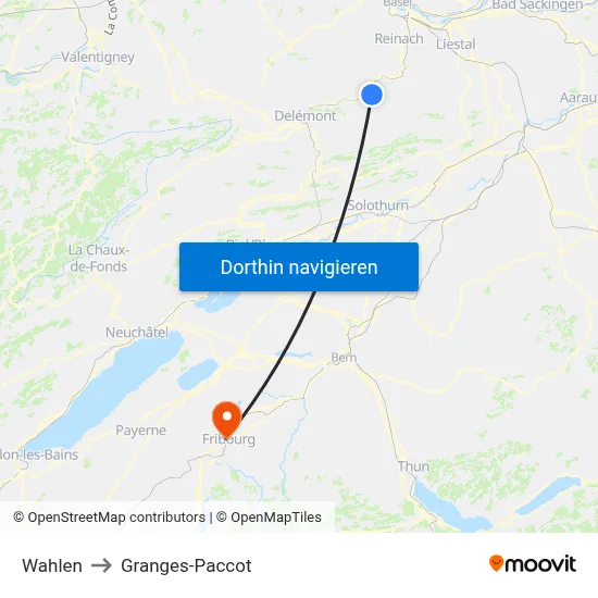 Wahlen to Granges-Paccot map