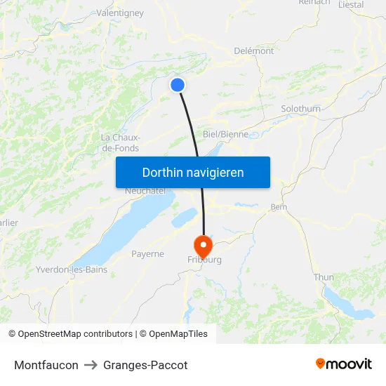 Montfaucon to Granges-Paccot map