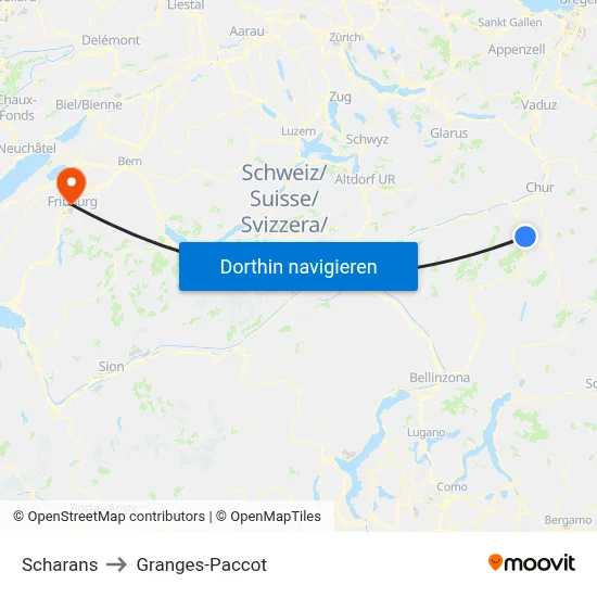 Scharans to Granges-Paccot map