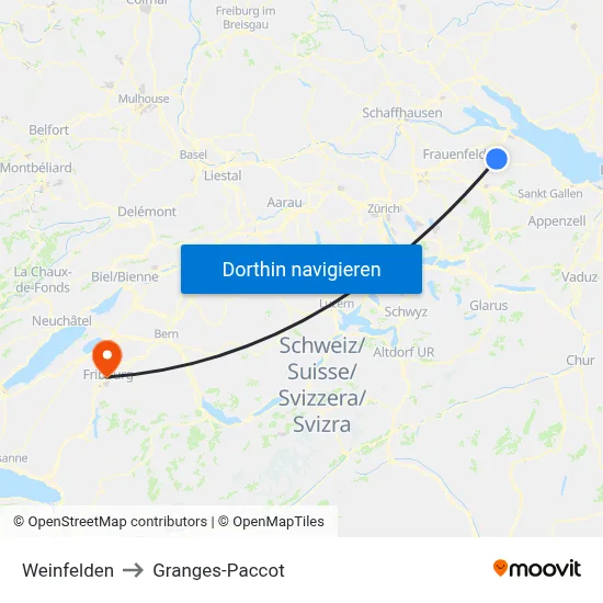 Weinfelden to Granges-Paccot map