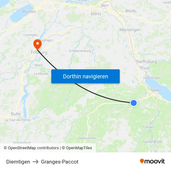 Diemtigen to Granges-Paccot map