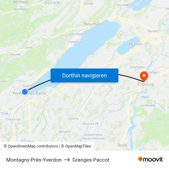 Montagny-Près-Yverdon to Granges-Paccot map
